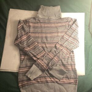 Striped Gray and Pink Turtleneck Sweater